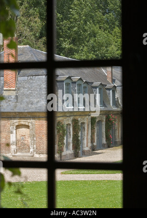 Abbaye et les Jardins de Valloires, vista dalla finestra al castello in Somme, Picardie, Francia settentrionale europa ue Foto Stock