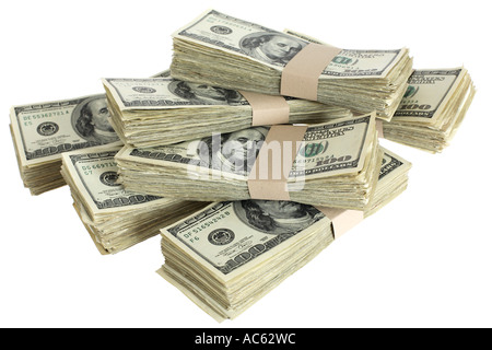 Pile di centinaia di fatture del dollaro Foto Stock