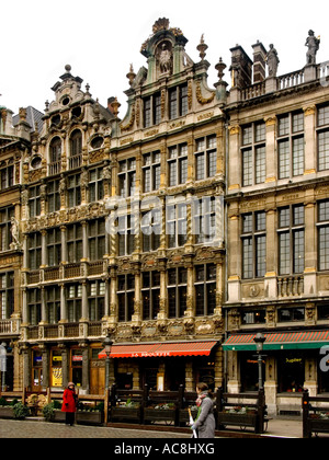 Costruzione di facciate Grande-Place Bruxelles: Le Sac, La Brouette, parte di Le Roy d'Espagne Foto Stock