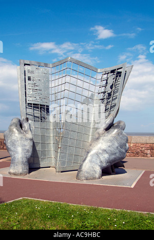 Scultura di metallo sentiero costiero informazioni mappa Minehead Somerset England Regno Unito GB EU Europe Foto Stock