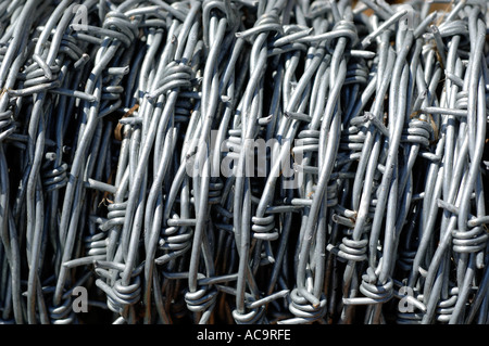 In prossimità di una bobina di filo spinato Foto Stock