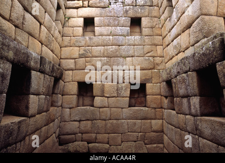 Muratura Inca - Machu Picchu, Valle di Urubamba, Perù Foto Stock