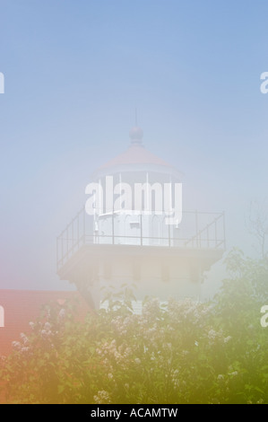 Sherwood Point Lighthouse lanterna in camera nebbia sul Lago Michigan Door County Wisconsin Foto Stock