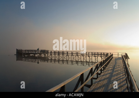 Sunrise, Federsee a Bad Buchau, Alta Svevia, Baden-Wuerttemberg, Germania Foto Stock