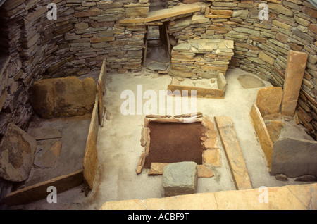 Skara Brae, Orkney Island, isola di, interno, monumento preistorico, abitazione, casa, del neolitico Età della Pietra abitazione, storia, Foto Stock