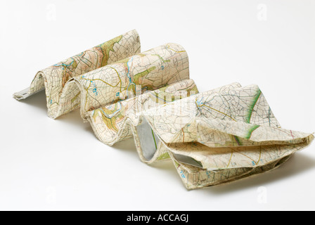 Vecchi e consunti "Ordnance Survey map' Foto Stock