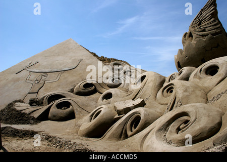 Sandsculpture egiziano a Brighton estate 2005 Foto Stock