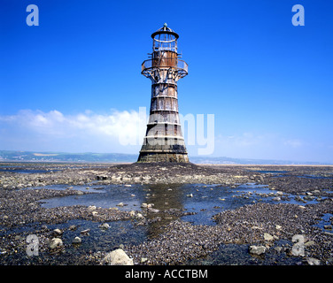 faro vittoriano in ferro battuto, whiteford point, gower peninsula, galles del sud, regno unito. Foto Stock