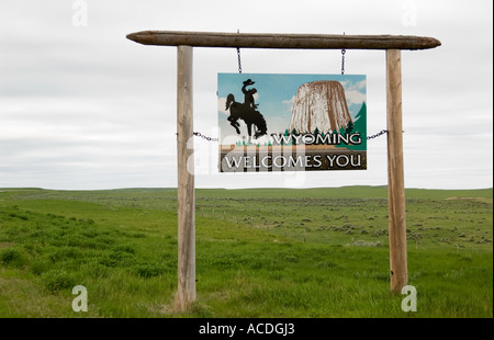 Benvenuti al segno del Wyoming usa Foto Stock