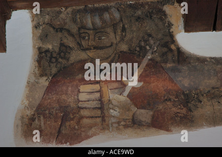 Affresco di Vlad Tepes - l'impalatore - in Casa Dracul, Sighisoara, Romania Foto Stock