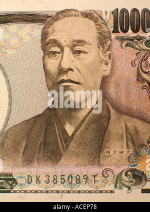 Ritratto di Fukuzawa Yukichi il fondatore di Keio University è visto sul giapponese 10000 Yen nota Foto Stock
