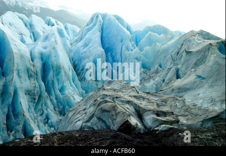 Glaciale di formazioni di ghiaccio su Harding campi di ghiaccio del ghiacciaio di uscita nei pressi di Seward Alaska Foto Stock