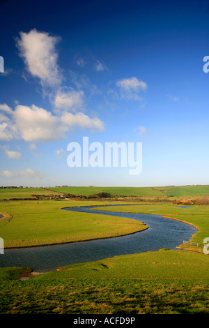 Il fiume Cuckmere Haven, South Downs Way, 7 sorelle Cliffs, Sussex, Inghilterra, Regno Unito Foto Stock