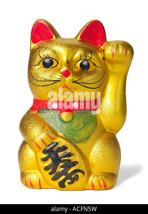 Oro-Maneki Neko figurina Foto Stock