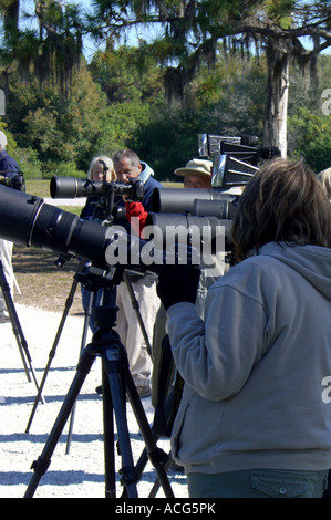 I fotografi si sono schierate per fotografare gli uccelli a Venezia Audubon Rookery in Florida Venezia Foto Stock