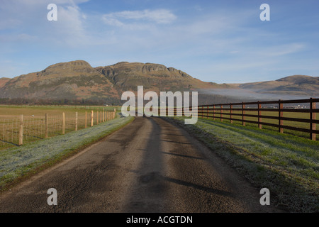 Guardando a nord su una fredda mattina verso Dumyat nel Ochil Hills. Foto Stock