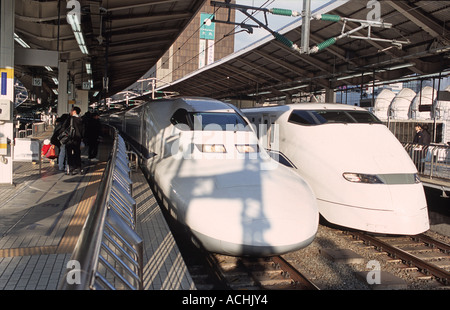 Due Shinkansen treni di diversi stili fianco a fianco alla stazione di Tokyo popolarmente noto come il bullet train IN GIAPPONE Foto Stock