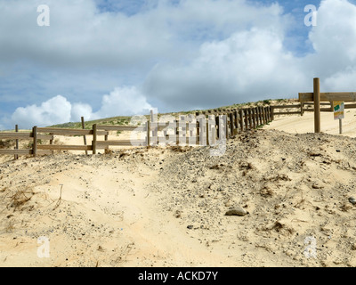 Scale di legno su dune spiaggia sulla costa dell'Oceano Atlantico Foto Stock