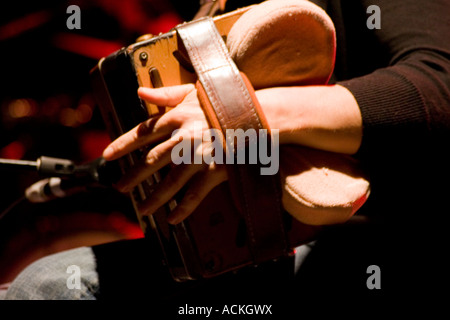 Sharon Shannon, musicista irlandese suonando live Foto Stock