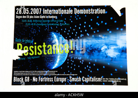 Spostare la resistenza contro il G8 anti poster capitalista Germania 2007 tedesco deutsch deutschland politica poltical questioni sociali stree Foto Stock