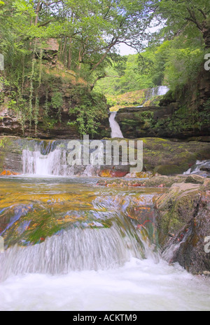 Sgwd clun gwyn cascata di Clyn gwyn Cascate sul afon Mellte Fiume Brecons Parco nazionale del Galles Foto Stock