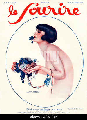 Soourire Vendager classico francese 1920 copertina illustrazione per le Soourire vuoi raccogliere le mie uve Foto Stock