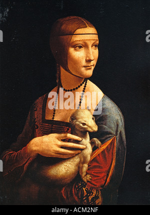 Ritratto di Cecilia Gallerani (la Dama con l'ermellino) ca. 1490 olio su legno di Leonardo da Vinci 1452-1519 Foto Stock