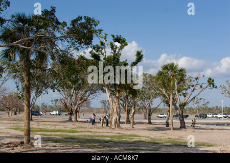 Strangler figura al centro dell'immagine con tourist visitare Flamingo in Florida Everglades National Park Foto Stock