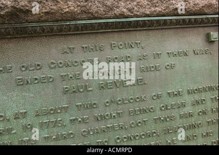 Paul Revere sito di cattura Minuteman National Park Concord Massachusetts Foto Stock