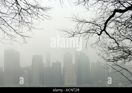 La nebbia vista di Manhattan da Brooklyn Heights promenade New York STATI UNITI D'AMERICA Foto Stock