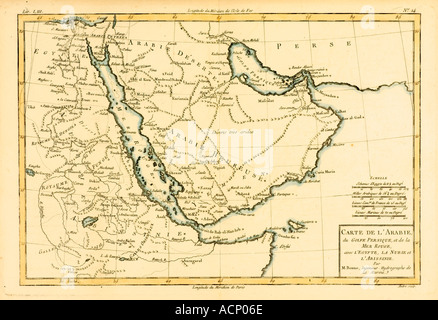 Mappa di Arabia il Golfo Persico e il Mar Rosso circa 1760 Foto Stock