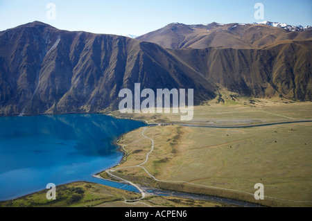 Il lago di Ohau e Ben Oahu Mackenzie Paese Canterbury sud Isola del Sud della Nuova Zelanda antenna Foto Stock