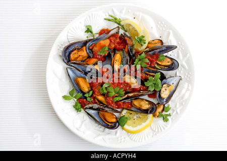 Cozze, preparati di fresco Foto Stock