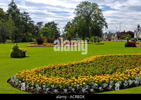 Letti di fiori nel Grant Park Gardens Forres Moray Grampian Regione Foto Stock