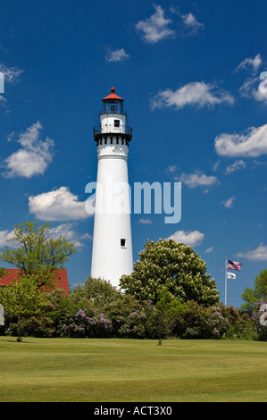 Vento Point Lighthouse Lago Michigan vicino a Racine Wisconsin Foto Stock