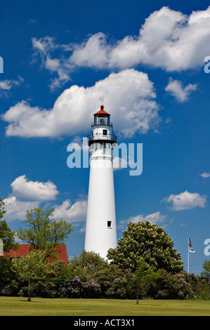 Vento Point Lighthouse Lago Michigan vicino a Racine Wisconsin Foto Stock