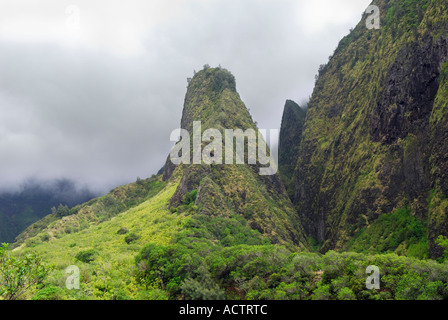 L'ago e distante cascate Iao Valley State Park Maui Foto Stock