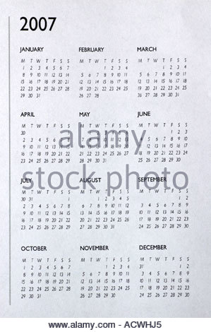 Calendario 2007 Foto Stock