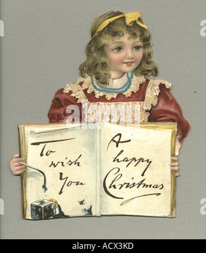 Chromolithographed fustellate Natale greeting card circa 1880 Foto Stock