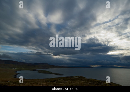 Sera vicino a Duntulm, Trotternish, Isola di Skye, Scotland, Regno Unito Foto Stock