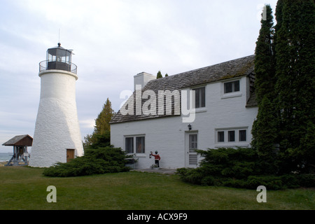 Vecchio Presque Isle Lighthouse in Michigan Foto Stock