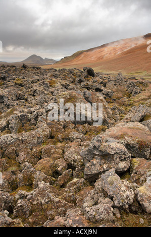 Un campo di lava a Hverarönd - Namafjall Hverir area geotermale vicino Krafla, Myvatn area, Islanda Foto Stock