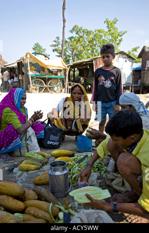 Venditore di cetriolo. Mercato. Lumbini. Il Nepal Foto Stock