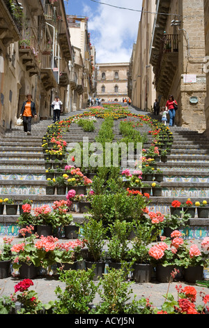 La Scalinata di Santa Maria del Monte Caltagirone Sicilia Italia Foto Stock