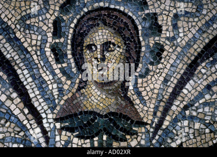 Piastrella mosaico, mosaico, mattonelle, piastrelle a mosaico, mosaici, dio della fertilità, fiume dio, Saint-Romain-en-Gal, Rhone-Alpes, Francia, Europa Foto Stock