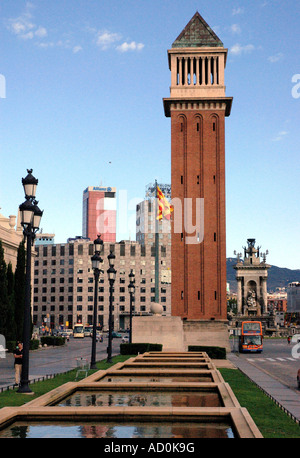 Vista panoramica di Plaça de Espanya Barcellona Barça Catalogna Catalogna Costa Brava España Spagna Europa Foto Stock