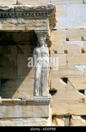 Atene Grecia Eretteo Acropoli Portico delle Cariatidi Erosione Foto Stock
