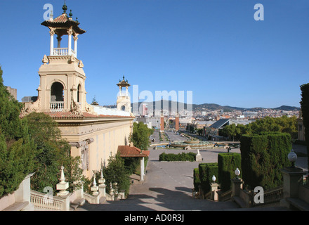 Vista panoramica di Plaça de Espanya Barcellona Barça Catalogna Catalogna Costa Brava España Spagna Europa Foto Stock