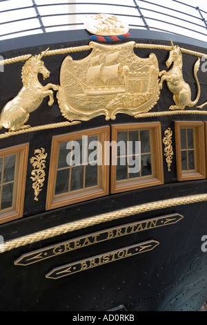 In inghilterra il porto di Bristol Great Western Dock SS Gran Bretagna nome stern Foto Stock