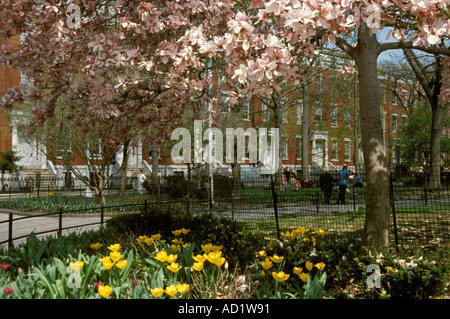 L'arenaria case di mattoni in Greenwich Village Manhattan New York City New York STATI UNITI D'AMERICA Foto Stock